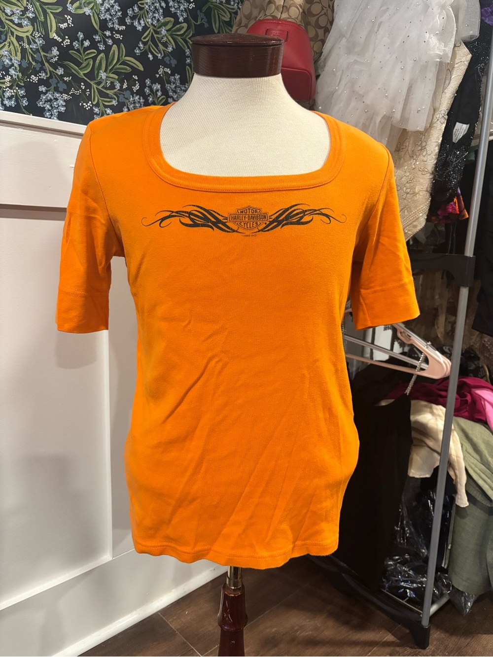 2009 Harley Davidson Orange 100% Cotton Half Sleeve Motorcycle T Shirt Size Xl